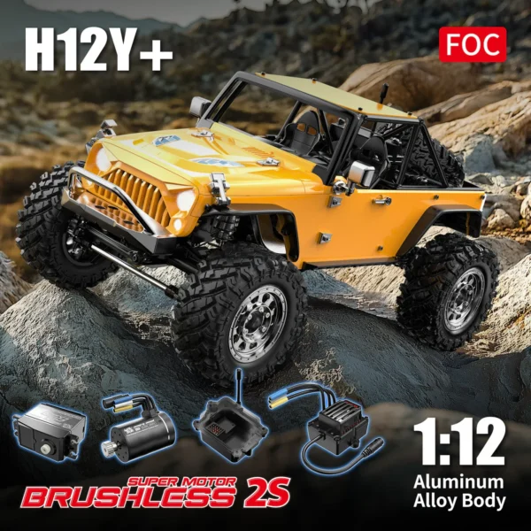 MJX Hyper Go H12Y+ 1/12 Scale RC Car High-Torque 3650 Brushless BLDC Motor Aluminum Shell - Yellow - Image 9