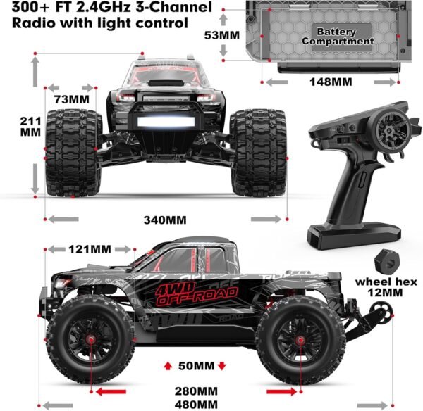 MJX Hyper Go 10208 V2 Version Monster RC Truck 1:10 Scale 80km/h 4WD RC Car - Image 7